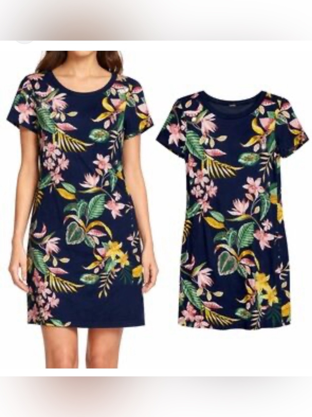 OLD NAVY | Navy Floral Short-Sleeve Dress, Size Large Tall